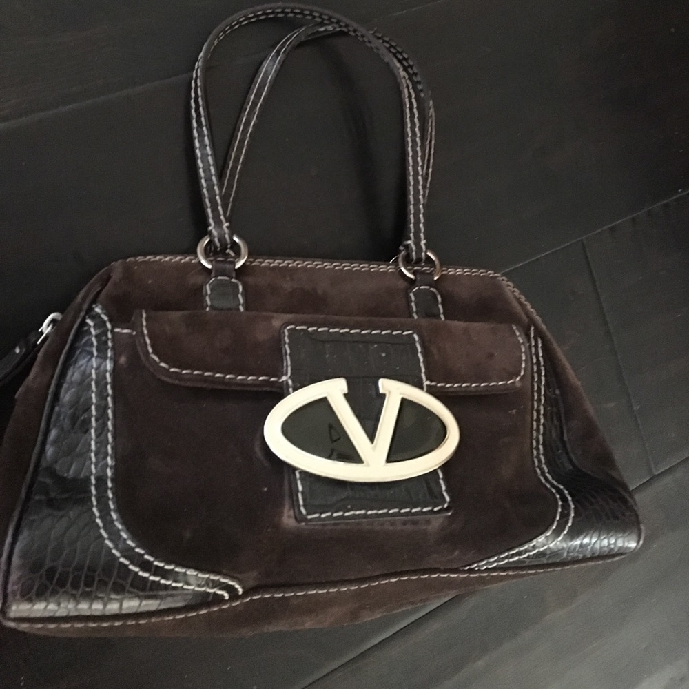 Valentino suede w alligator trim / logo tote