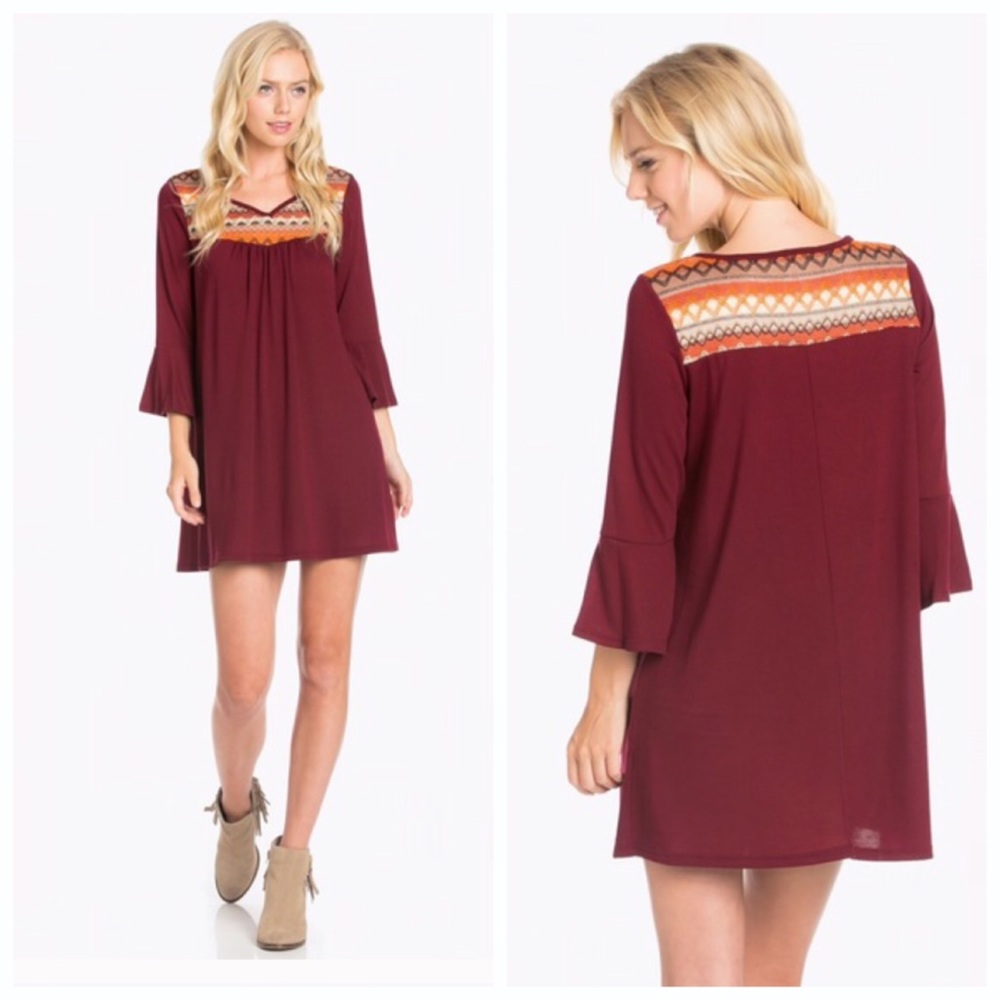 Bell Sleeve Burgundy Dress