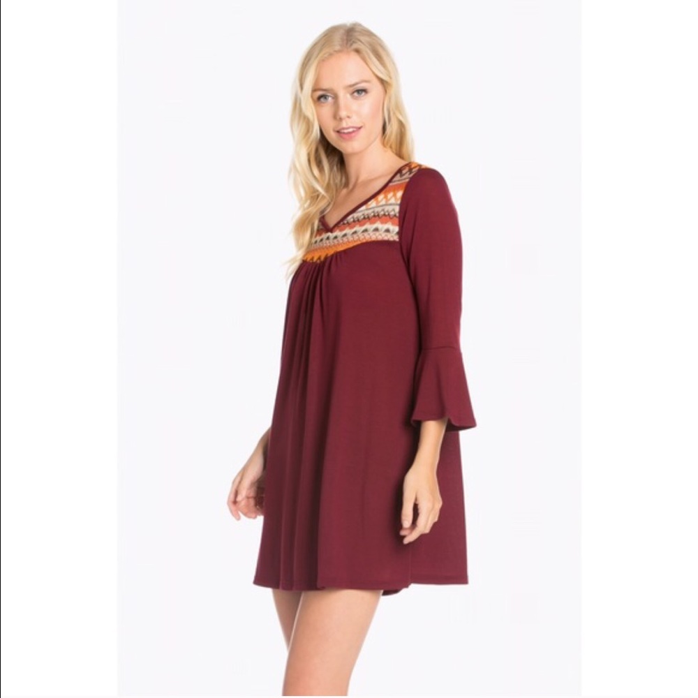 Bell Sleeve Burgundy Dress - Picture 3 of 3