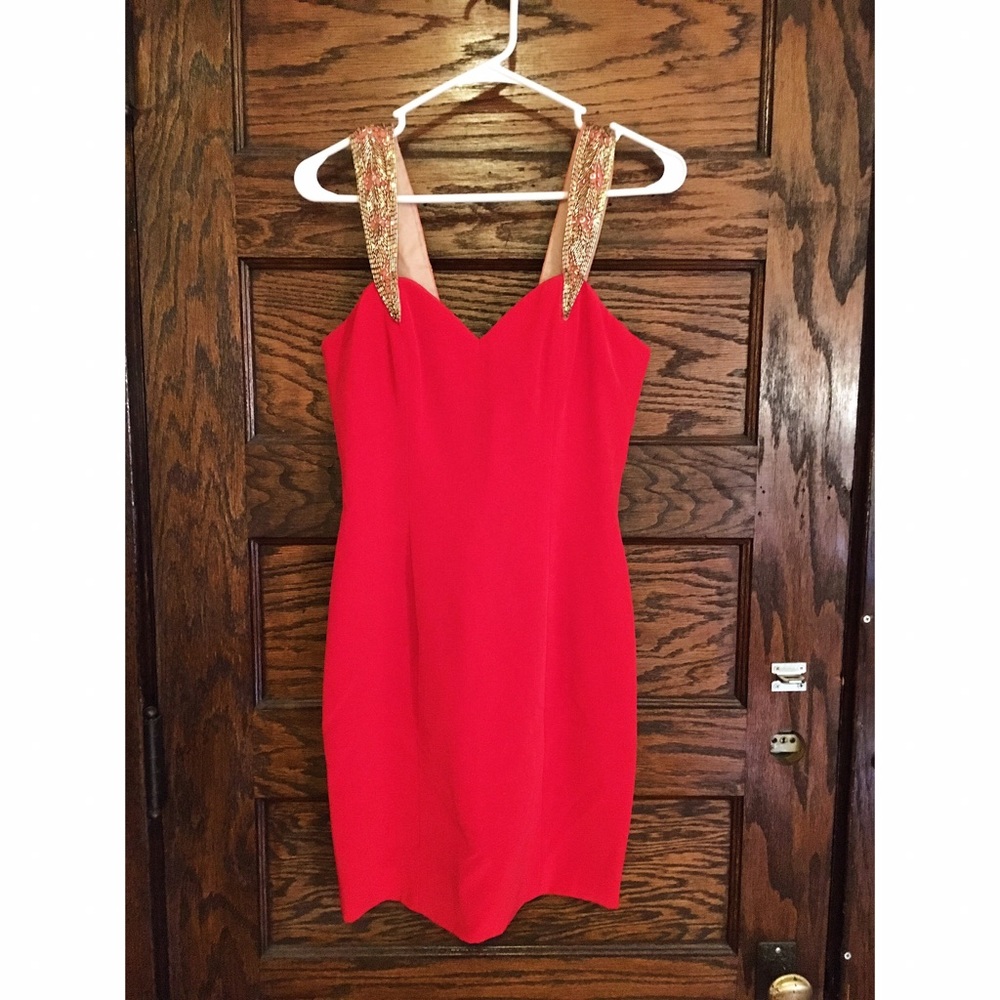 Vintage 80s Black Tie Oleg Cassini Red Mini Dress