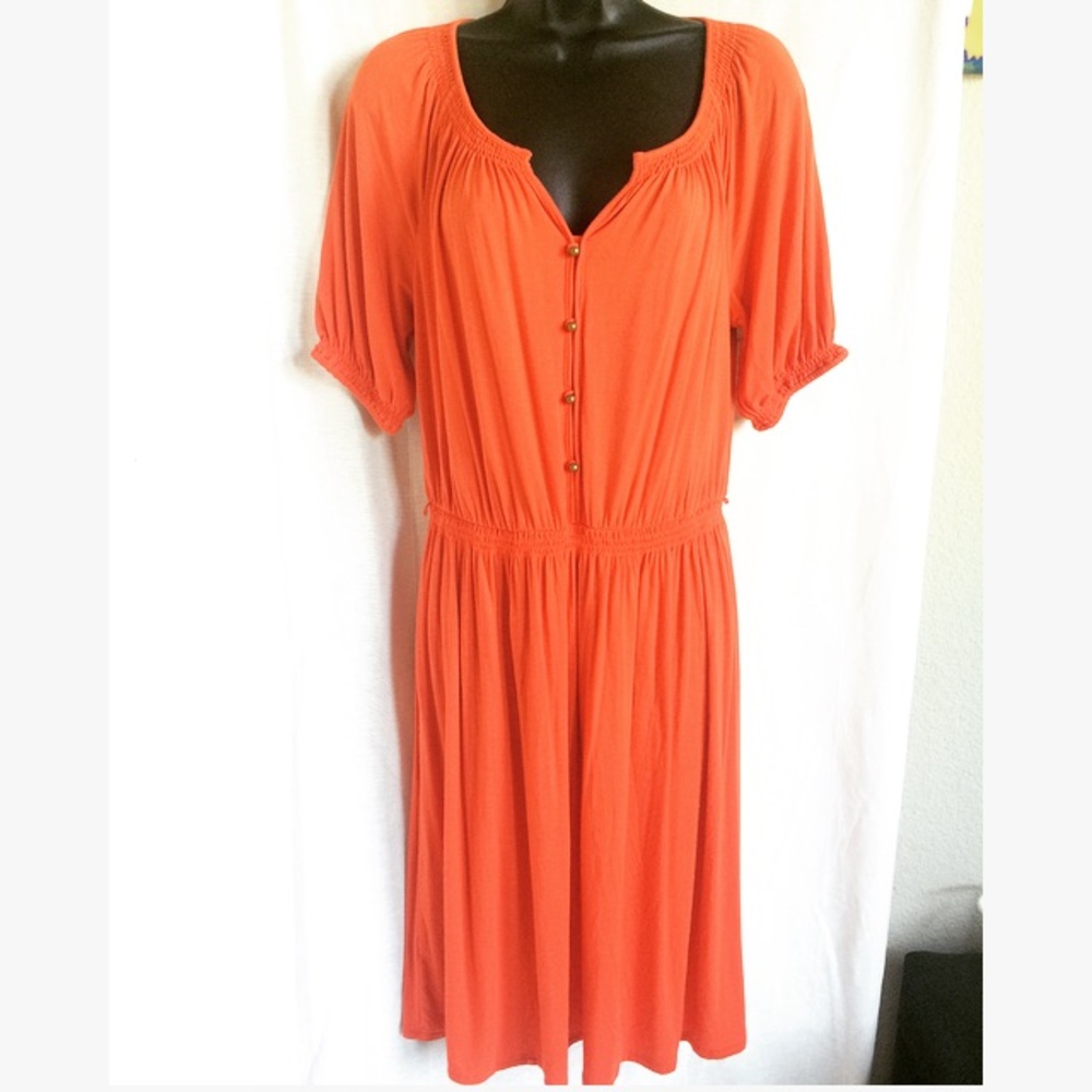 LOFT Coral Jersey Knit Midi Dress