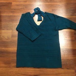 AB Studio Double V-Neck Sweater with 3/4 Sleeves