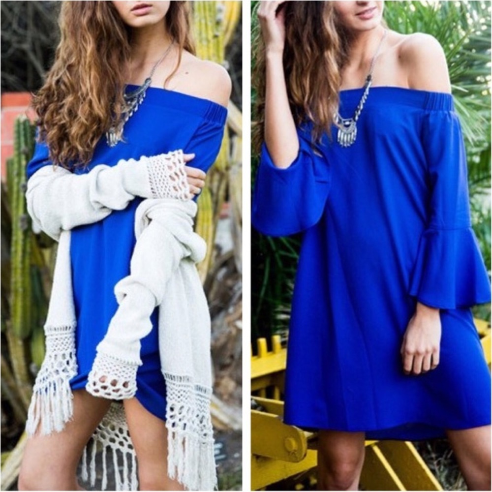 Nwt Shades of Blue off the shoulder dress