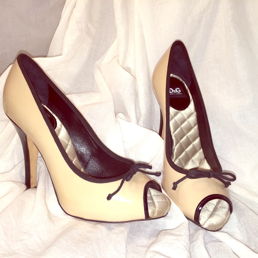 Dolce & Gabbana peep-toe heels w/ hidden platform.