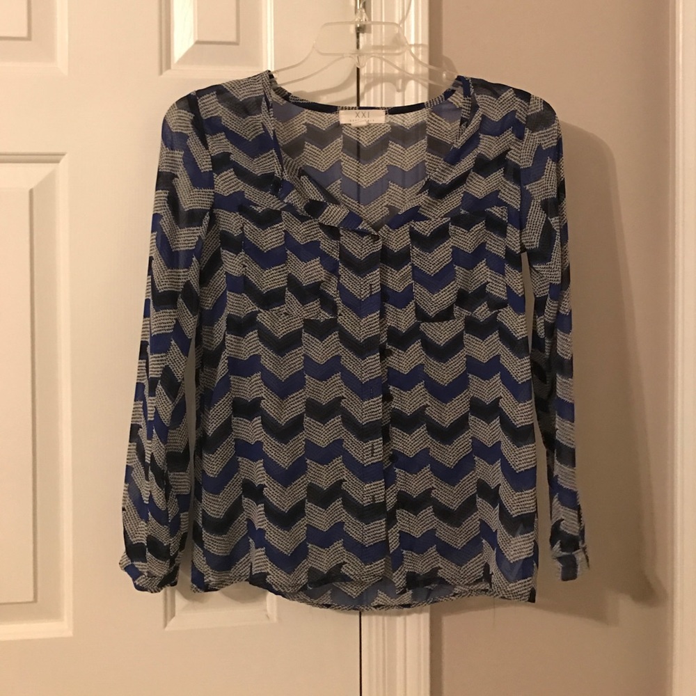 Forever 21 chevron button up blouse
