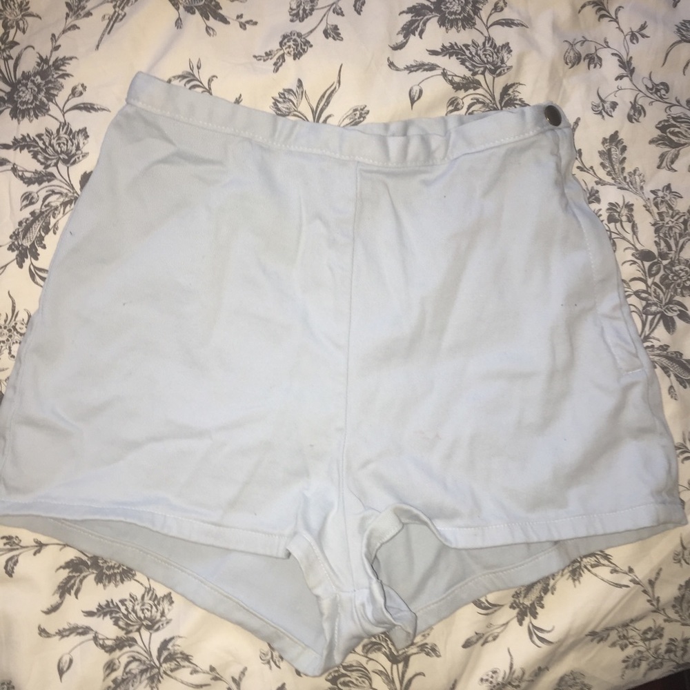 american apparel light blue denim shorts