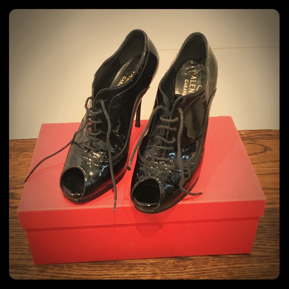 Valentino Patent Leather Open Toe Booties!!