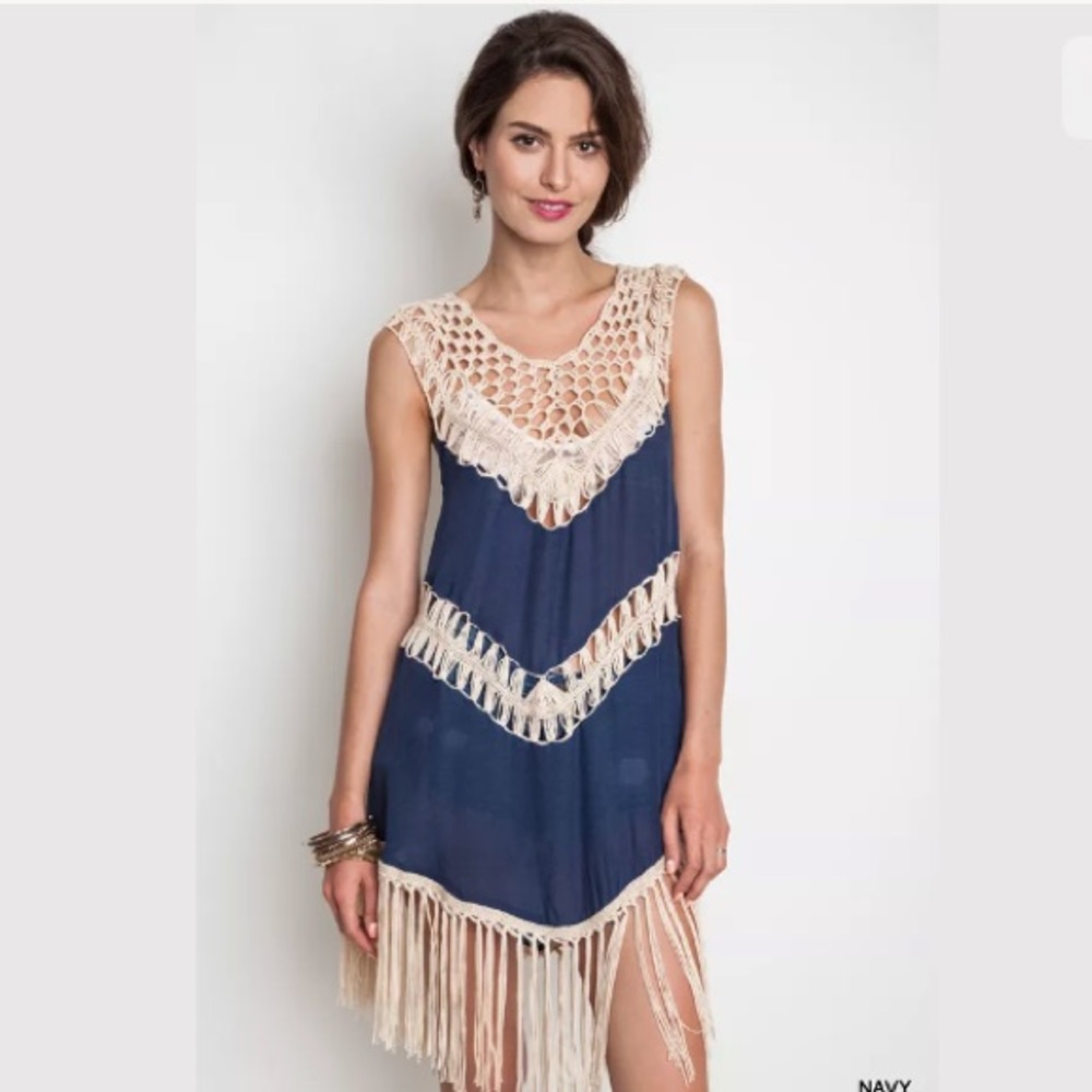 Umgee Tunic Dress Crochet Fringe Boho Style Hippy - Picture 1 of 4