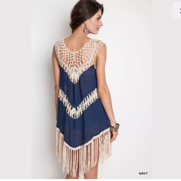 Umgee Tunic Dress Crochet Fringe Boho Style Hippy - Picture 2 of 4