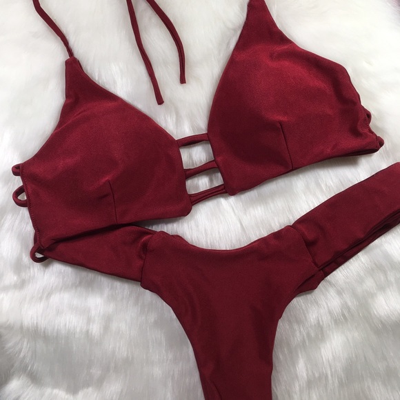 BOGO 50%🌸 Maroon burgundy wine red strappy bikini - Picture 2 of 4