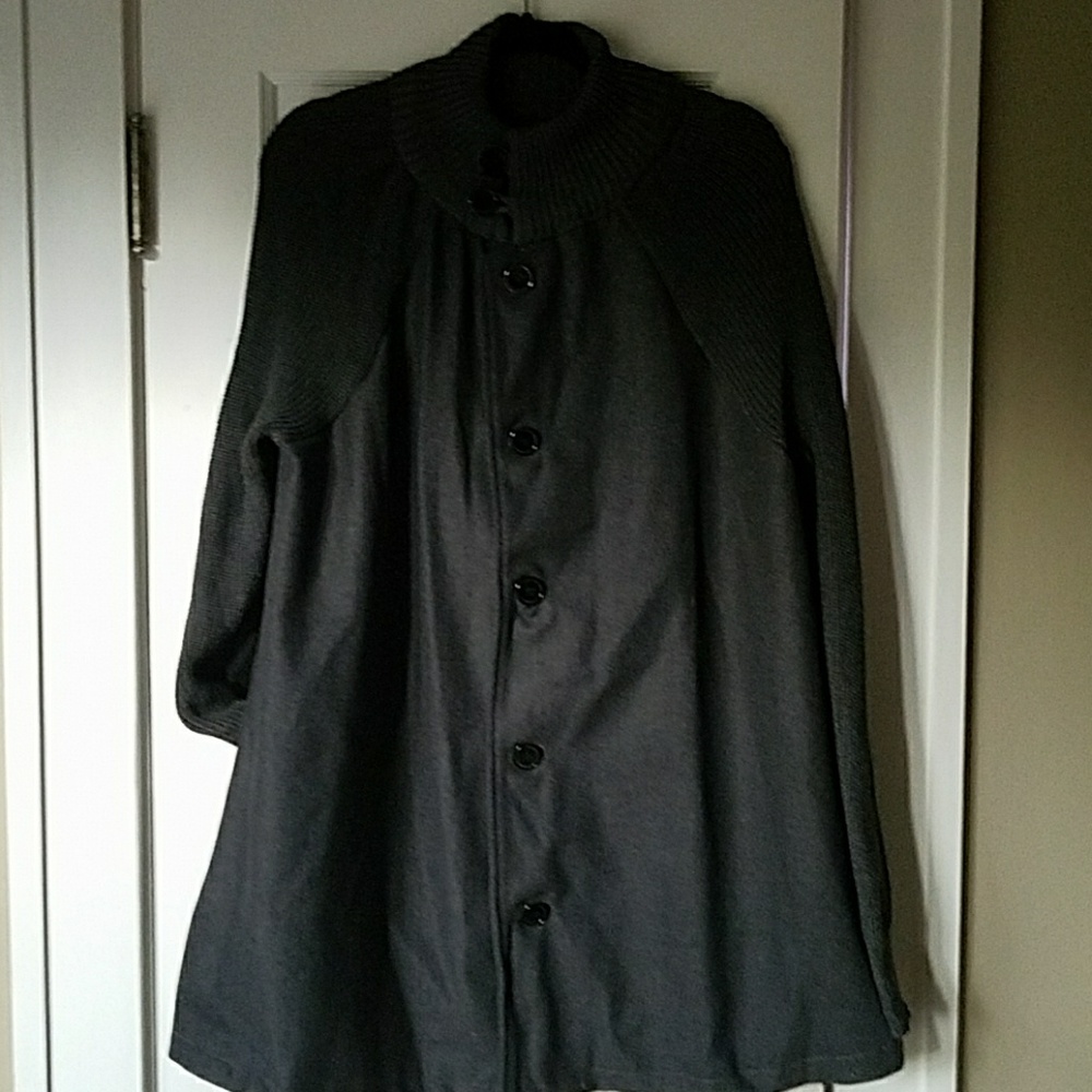 Charcoal wool swing coat with pockets