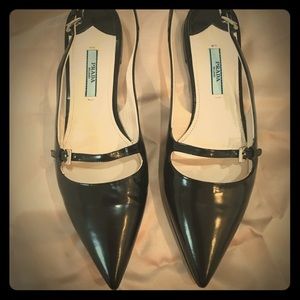 Prada Black Leather Slingback Shoes