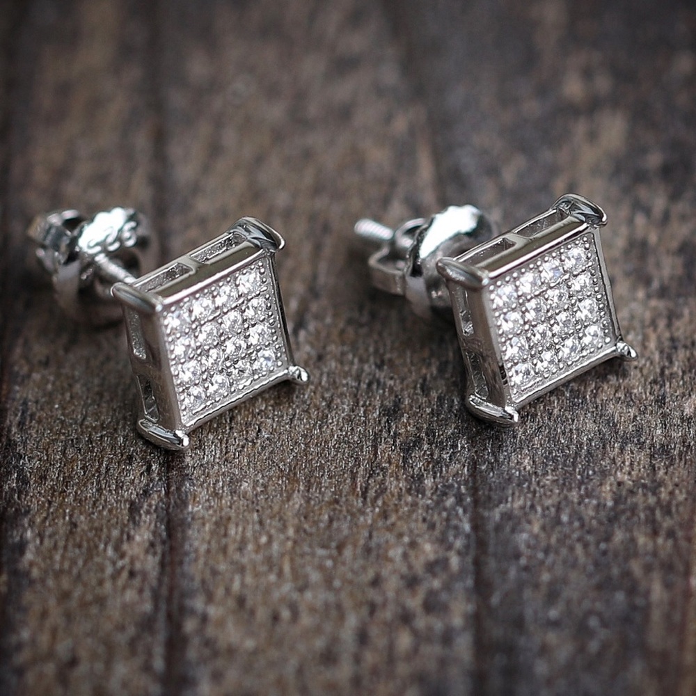 Men's hip Hop silver square stud earrings