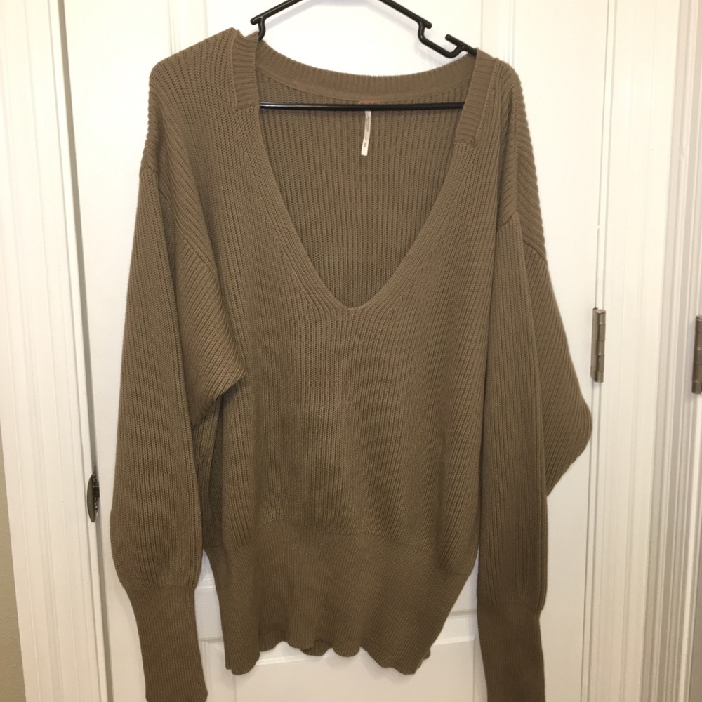 Taupe Free People V-Neck Sweater