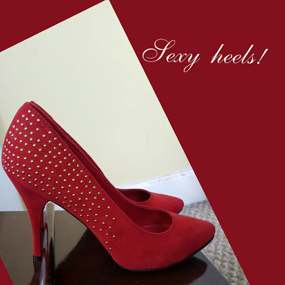 Red gold studded heels.