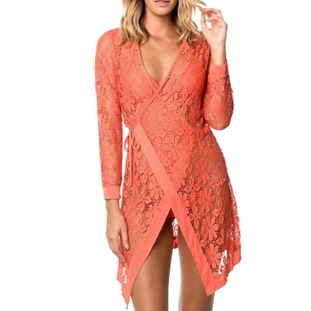 NWOT Orange Floral Crochet Swimsuit Coverup