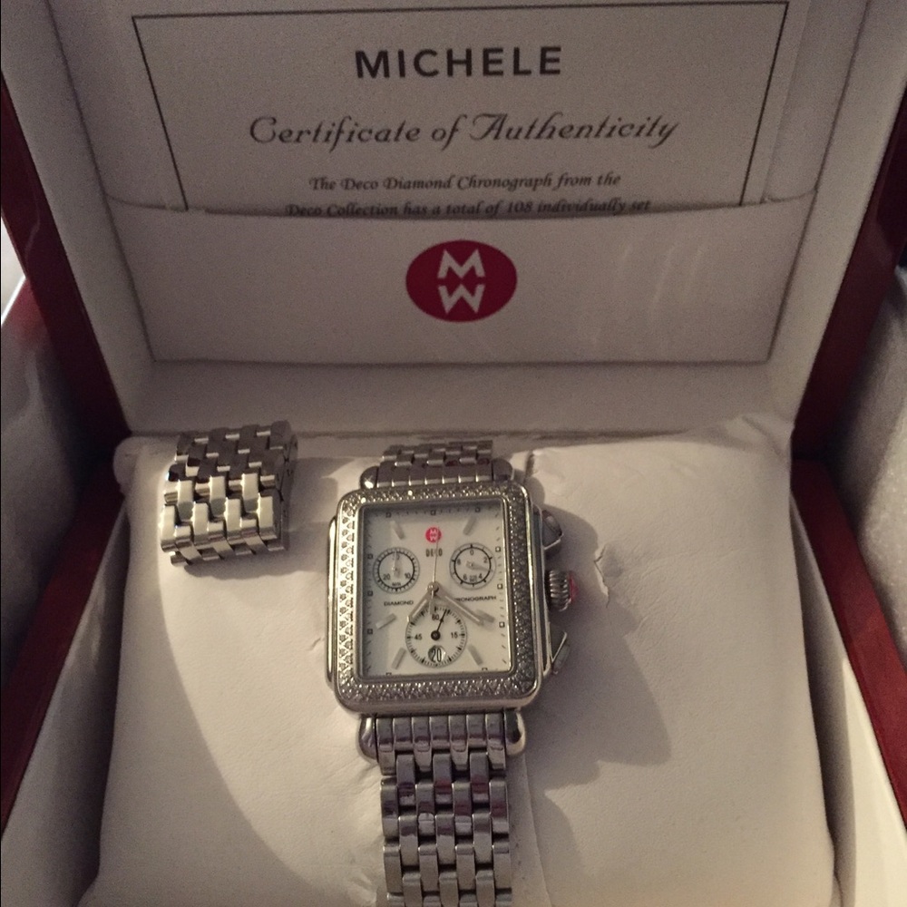 Authentic Michele Deco Diamond Dial Watch