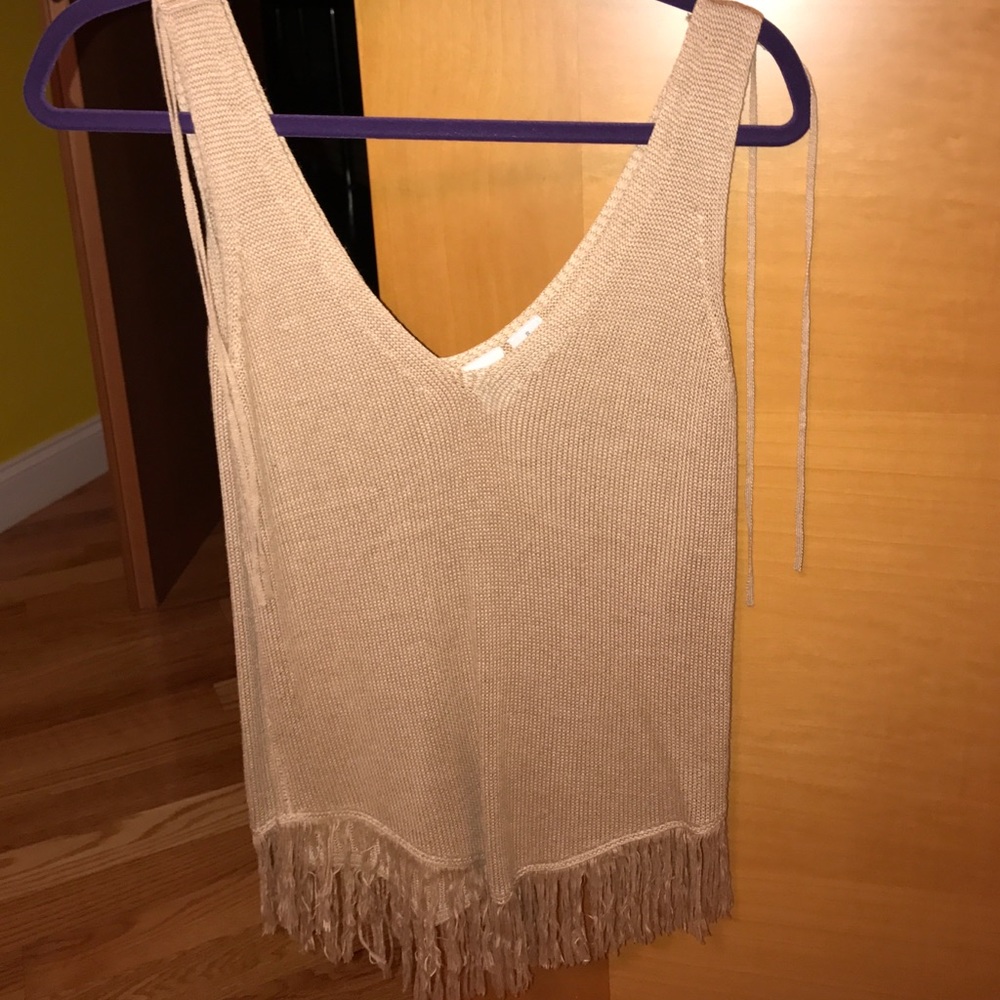 knit v neck tank with fringe
