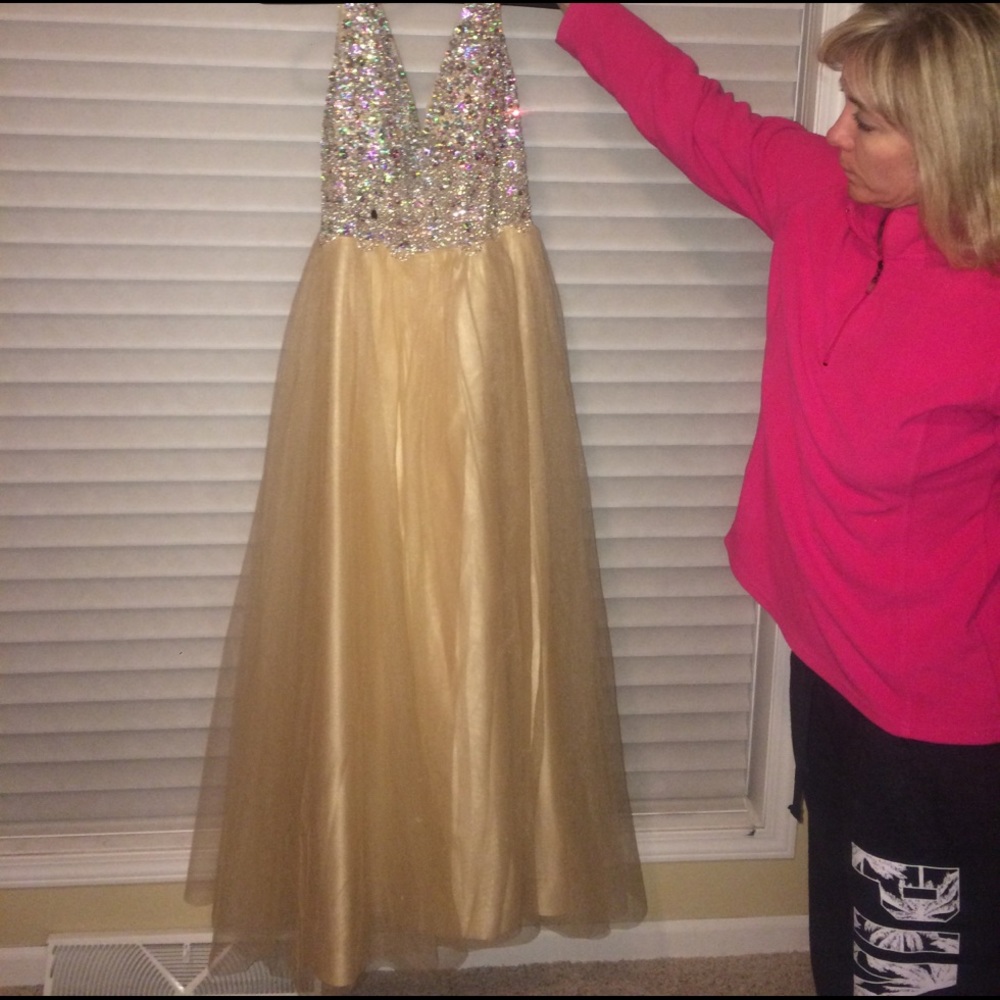 Champagne sequin prom dress