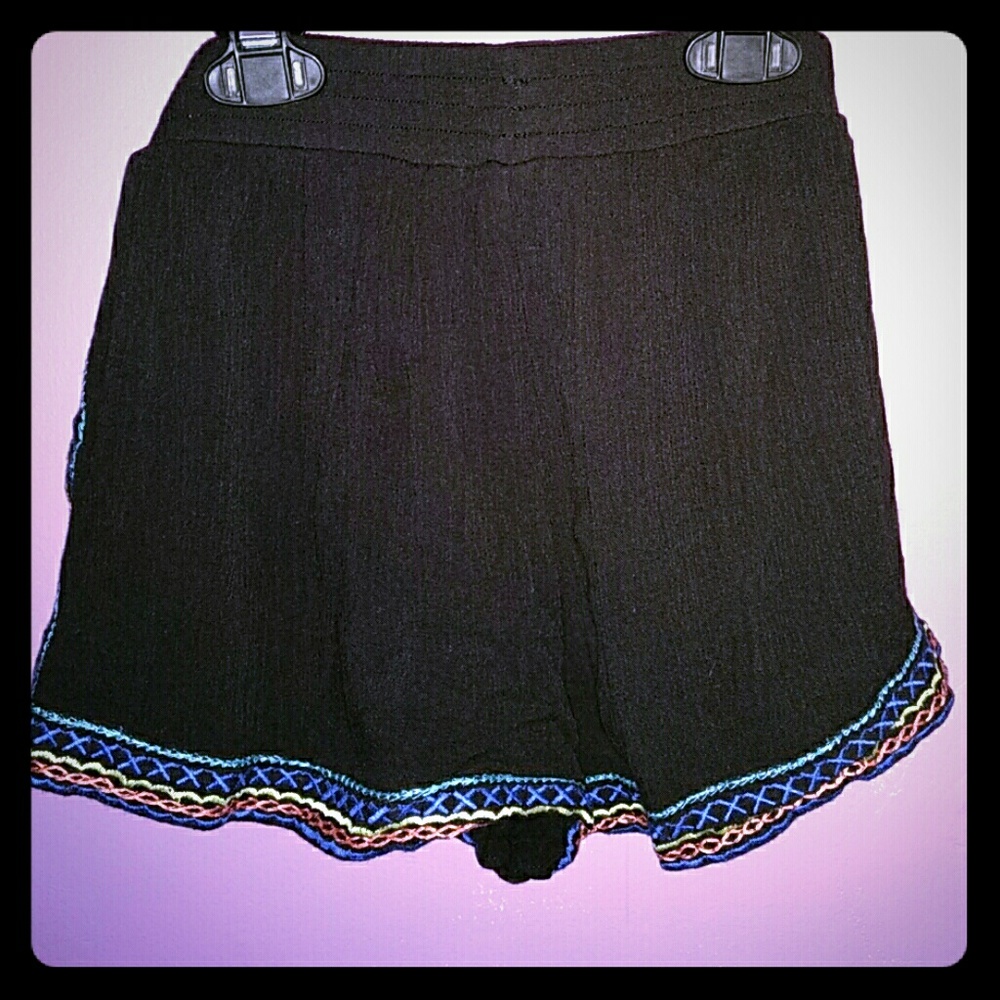 Black shorts with patterned trim