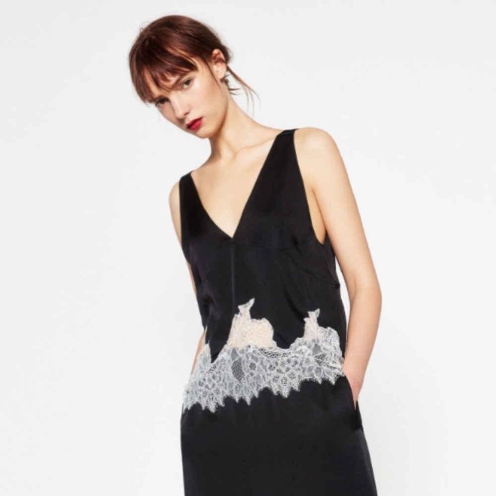 Zara studio black top with white lace