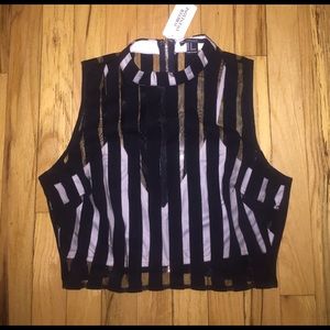 Striped Semi Sheer Crop Top - Medium
