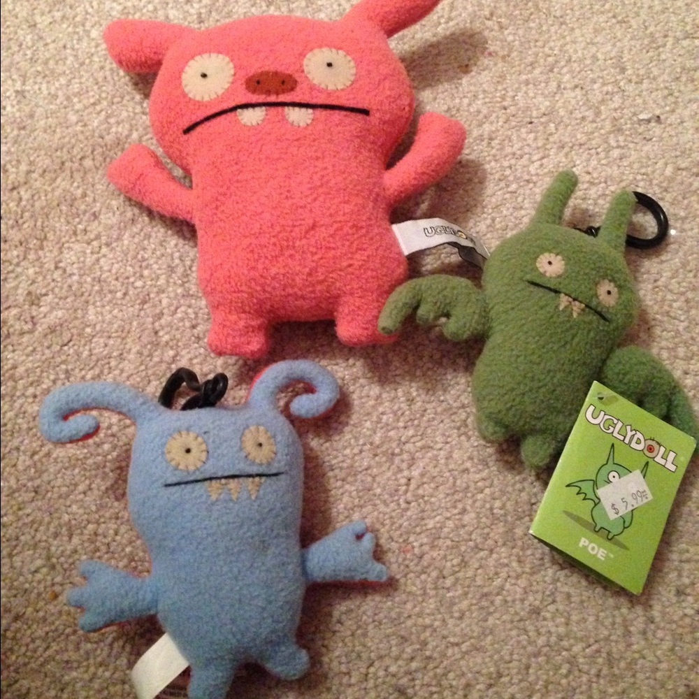 RARE Ugly Dolls! 2 keychain a and one large plush!