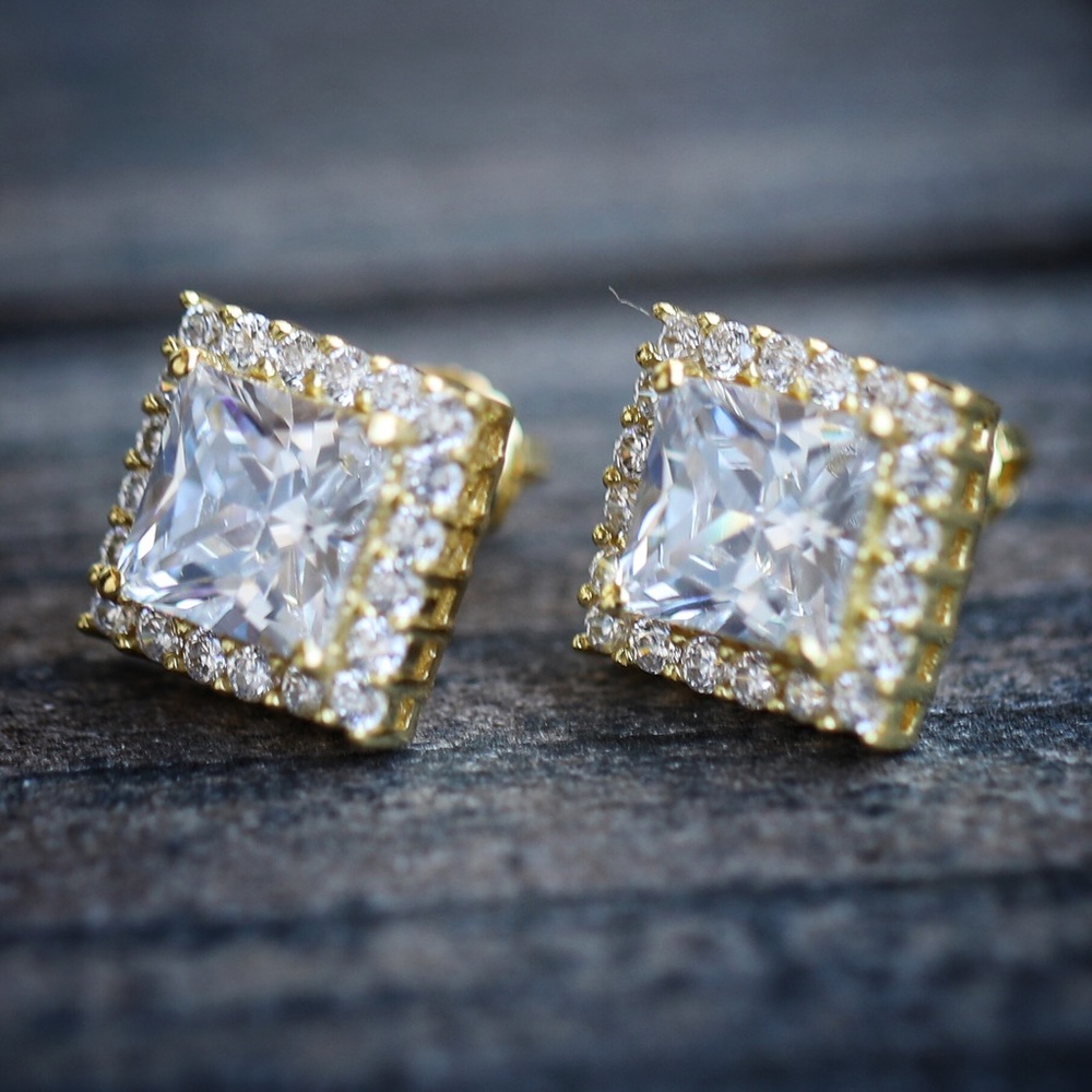 Princess Cut Lab Diamond 14K Gold Earrings