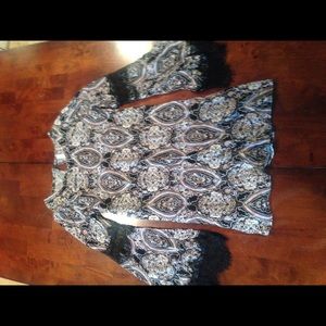 Loose boho beach dress with black lace accents