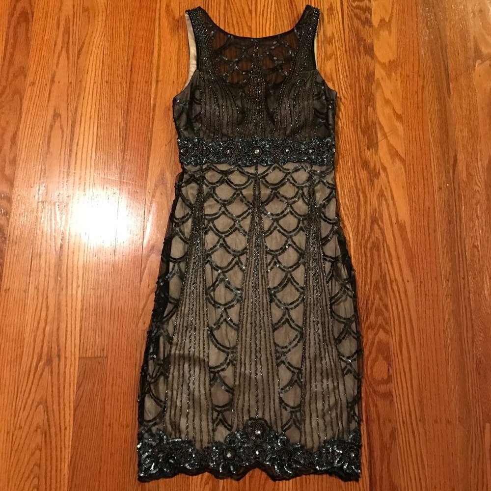 Sue Wong Dress Embellished Black Nude
