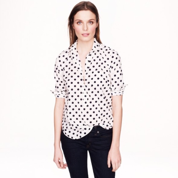 J. Crew Factory Tops - J. Crew Embroidered White & Navy Popover Shirt