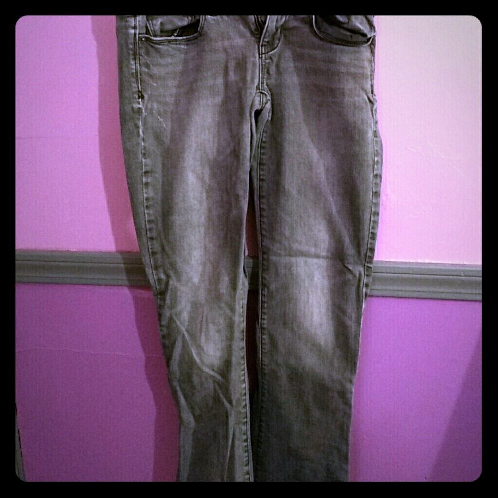 Black "worn" straight leg AE jeans