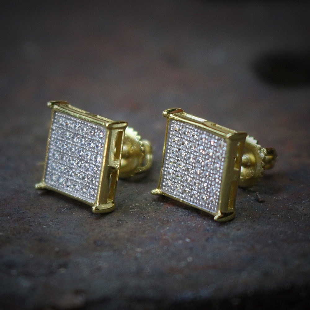 Hip hop gold square earrings