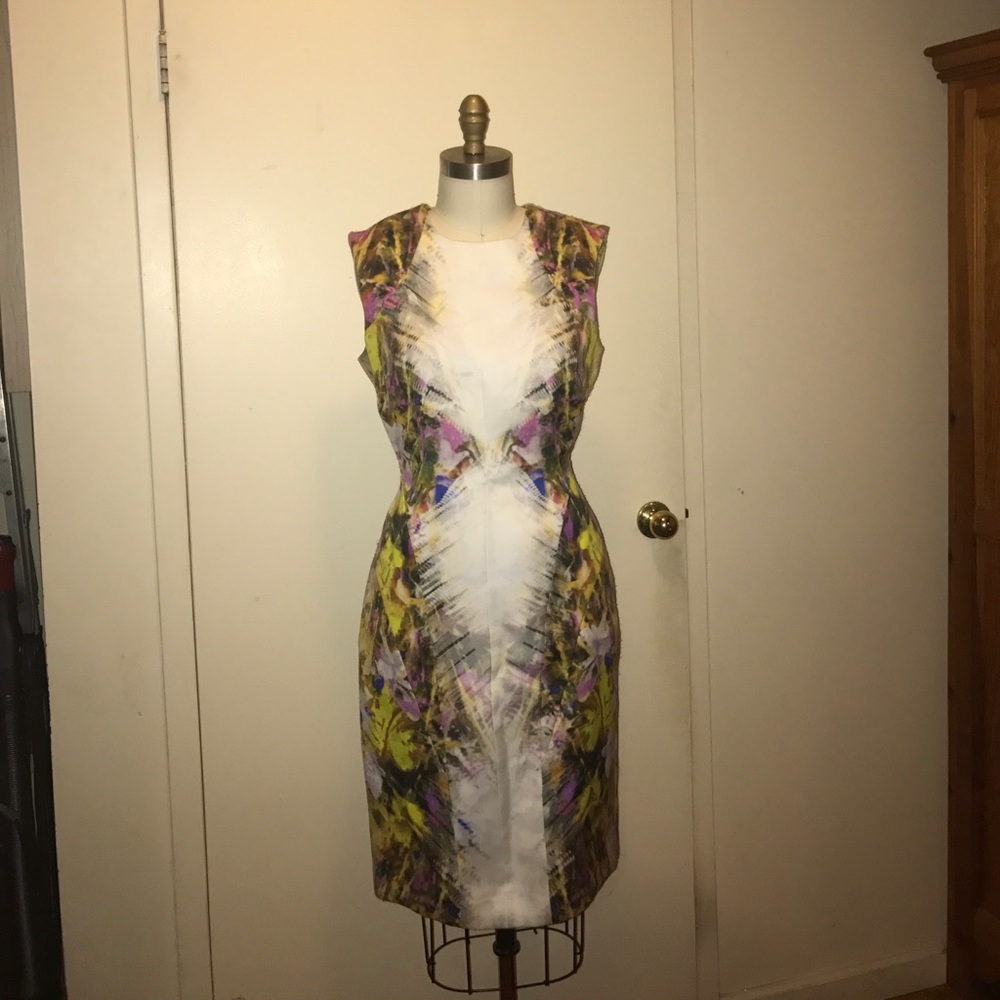 Monique Lhuillier abstract flora sheath dress