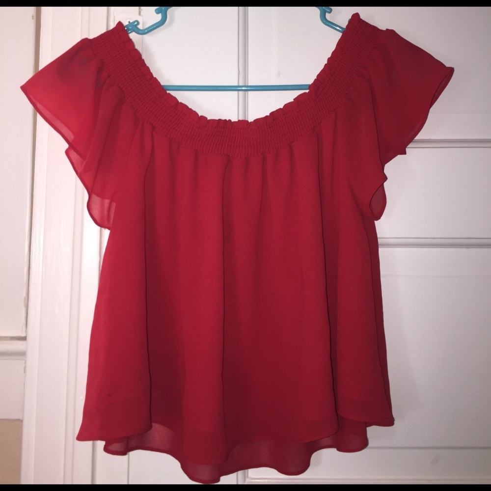 Show Me Your Mumu Red off-the-shoulder shirt