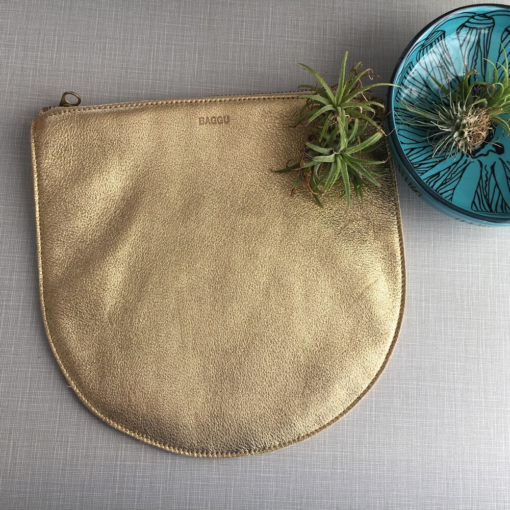 Baggu Gold Leather Pouch Medium Size
