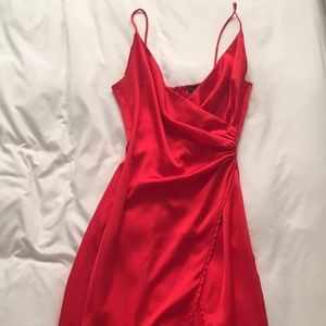 Missguided Red Silk Wrap Over Maxi Dress