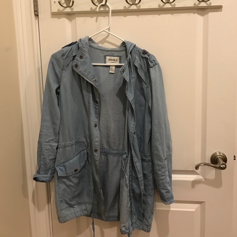 Forever 21 light denim jacket with hoodie
