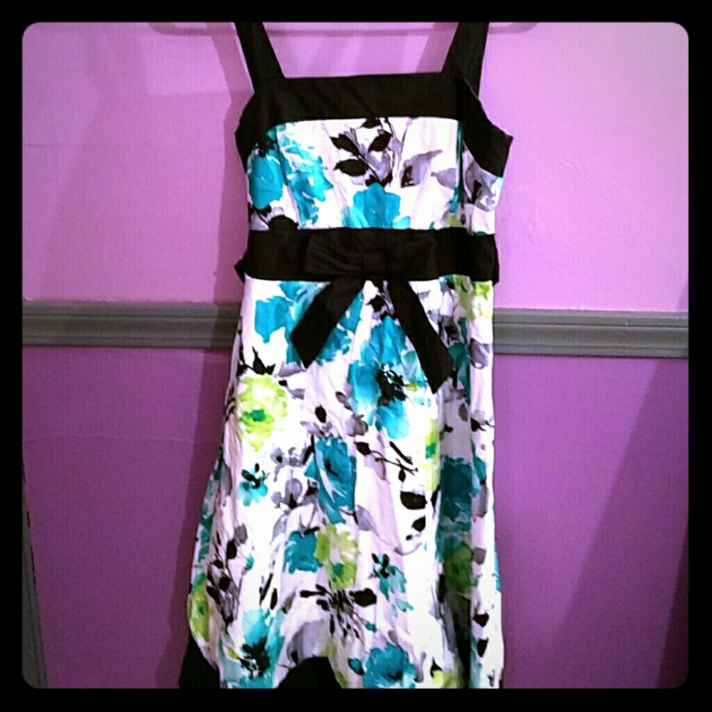 Green,teal,white,black sundress