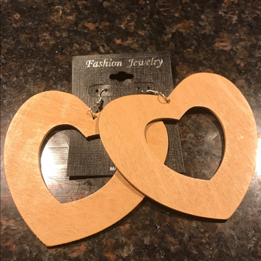 Wooden Heart Earrings