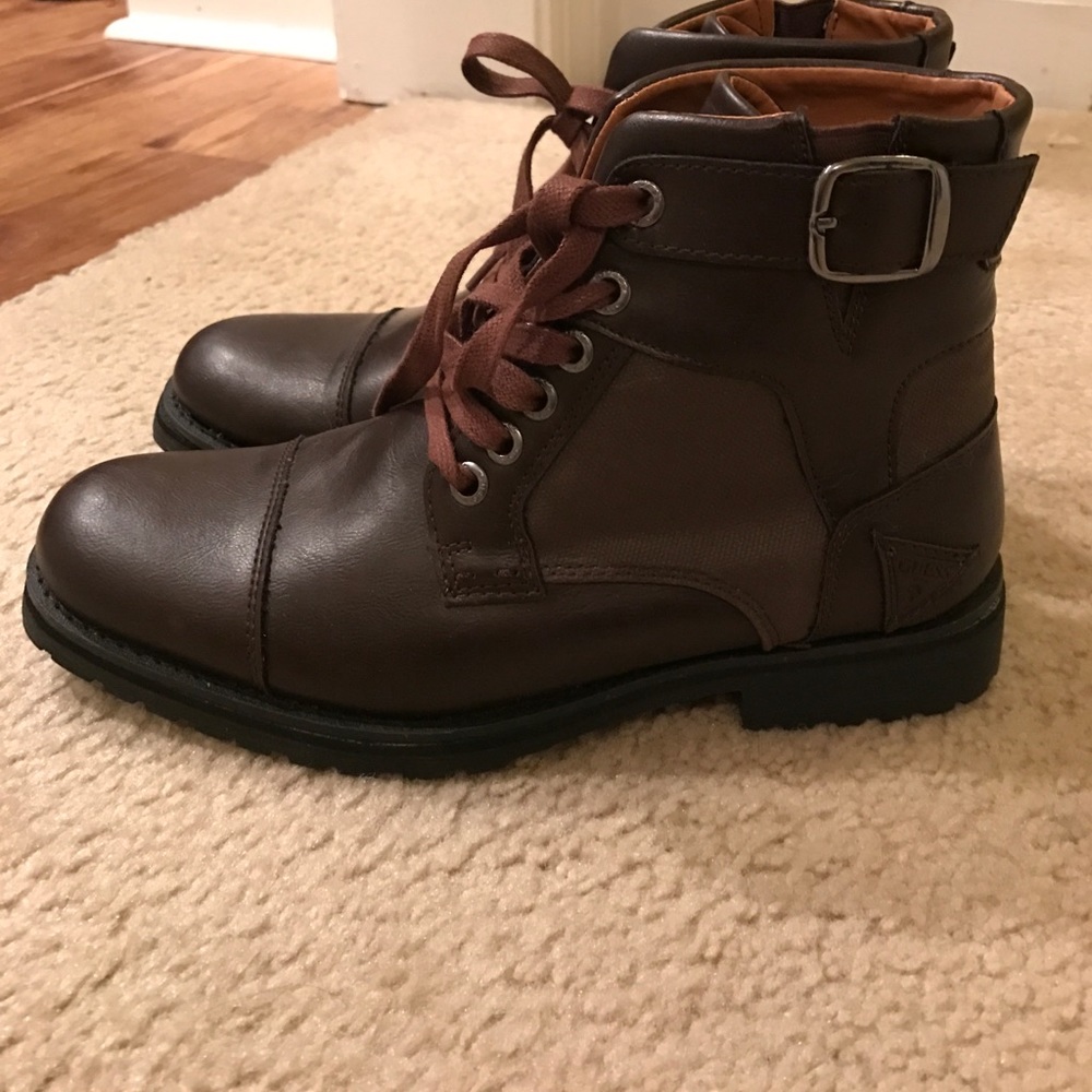 Brown Leather & Canvas Boots NWOT