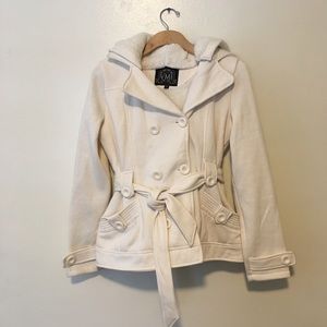 Cotton Cream Colored Coat w/ Fur Hood