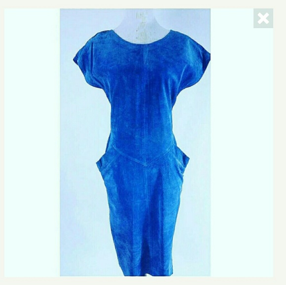 Vintage Blue Suede Mid Length Dress - Picture 1 of 1