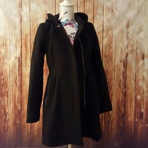 *REDUCED!* Black peplum style pea coat with hood