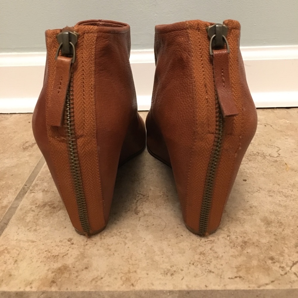 Nine West Peeptoe Wedge Booties - Brown/Cognac
