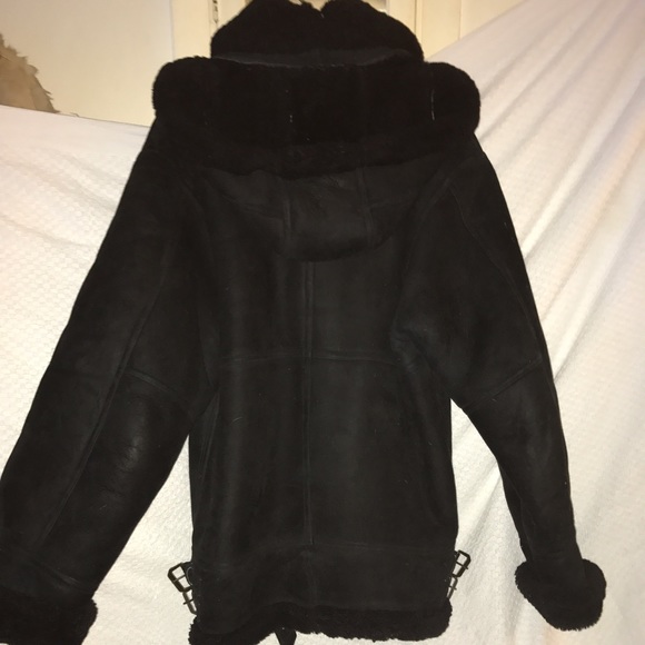 100% blk sheepskin bomber/hood $225.00 - Picture 2 of 2