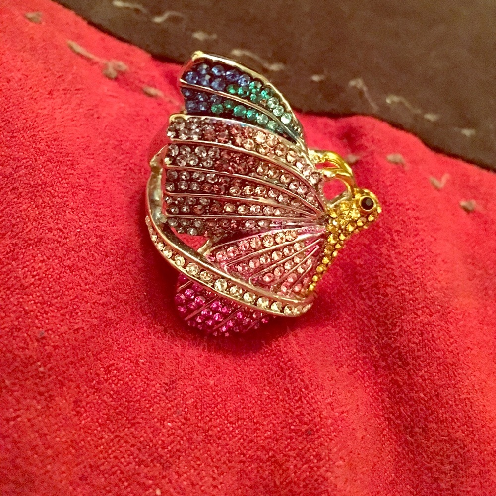 Diamond rainbow color butterfly ring