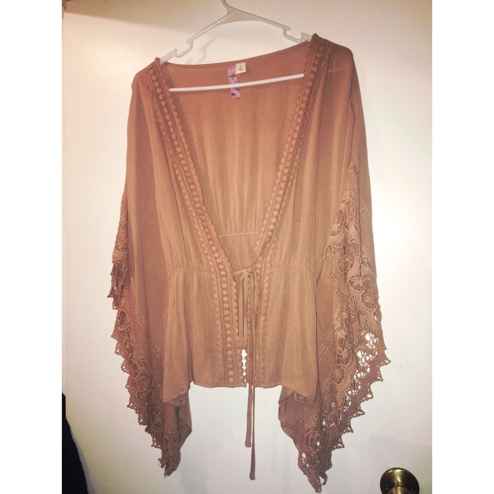 Francesca's tan kimono with tie waist