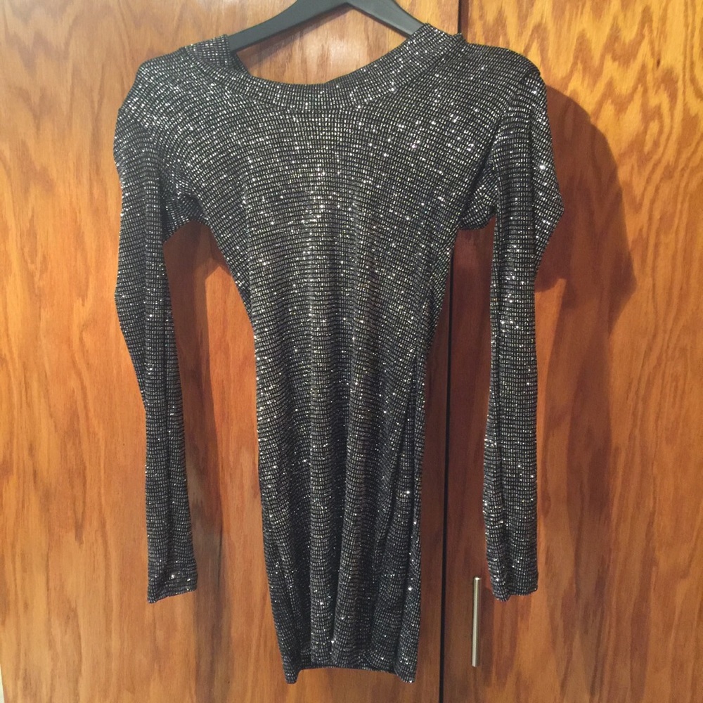 Brian Lichtenberg silver sparkle hooded dress