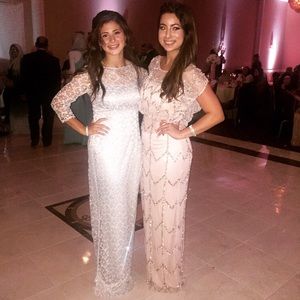 Silver shimmering lace prom dress